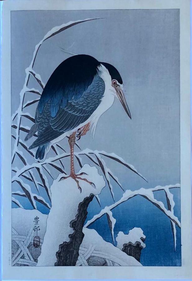 Ohara Koson - Heron on Snow Covered Stump