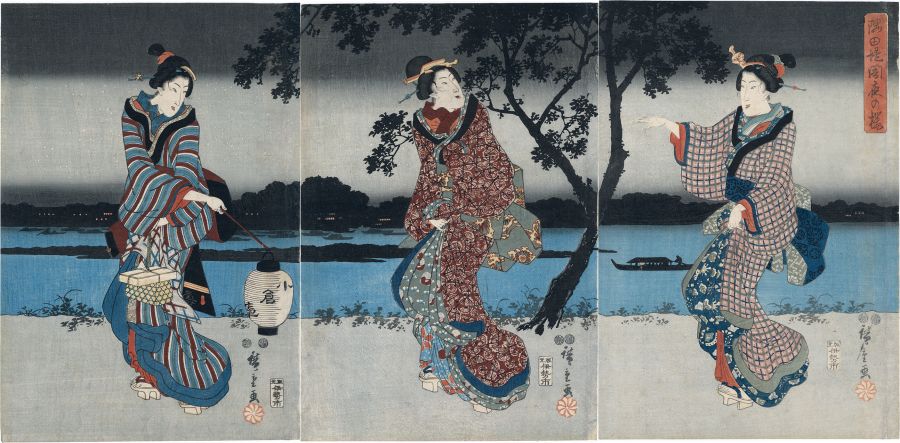 Utagawa Hiroshige - Hiroshige 歌川広重: Night Cherry Blossoms on the Sumida Embankment
